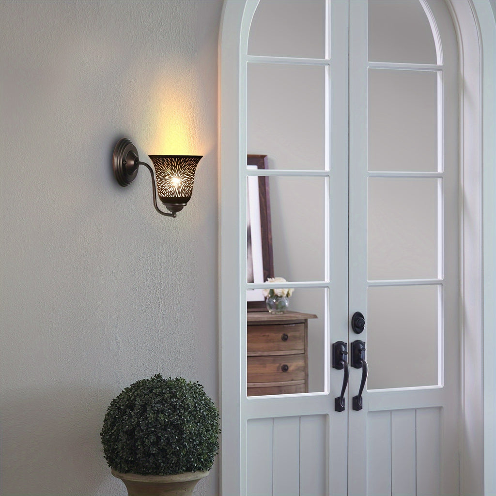 4 Pack Etched Chrysanthemum Metal Pendant Light Shades, 1-5/8" Fitter, Outer Black & Inner Gold Finish, for Ceiling Fan Light Cover Replacement, 5.12" H, 6" Dia