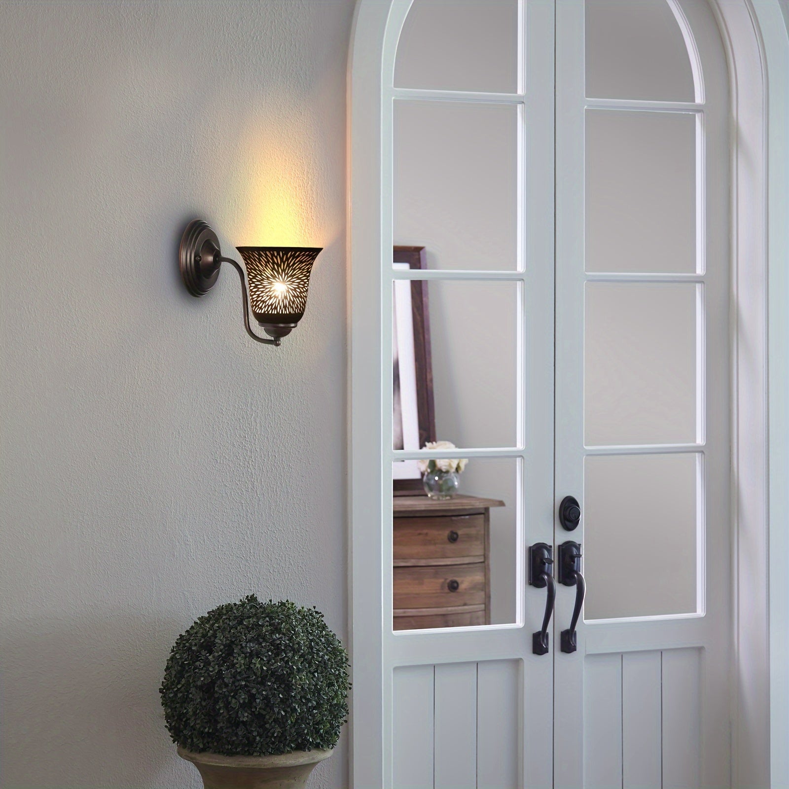 4 Pack Etched Chrysanthemum Metal Pendant Light Shades, 1-5/8" Fitter, Outer Black & Inner Gold Finish, for Ceiling Fan Light Cover Replacement, 5.12" H, 6" Dia