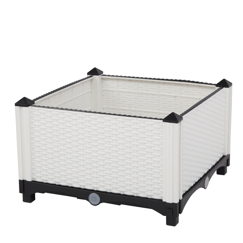 AEELLEEA-2Pcs Free Splicing Injection Planting Box, White Rattan Texture Plastic Raised Garden Planter for Balcony Patio Herb Vegetable Growing