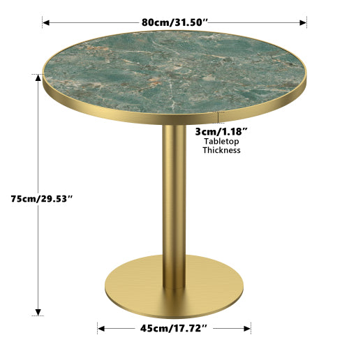 AEELLEEA 31.5-Inch Round Dining Table, Green Marble-Look Top with Gold Metal Pedestal Base, Modern Kitchen Table