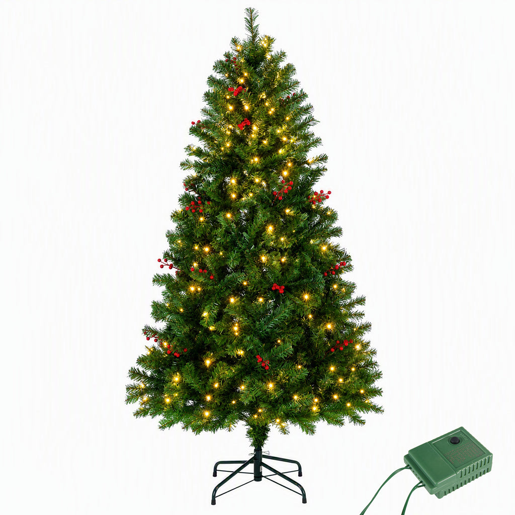 Aeelleea Pre-Lit Pre-Decorated Spruce Christmas Tree with Twinkling LEDs-9FT
