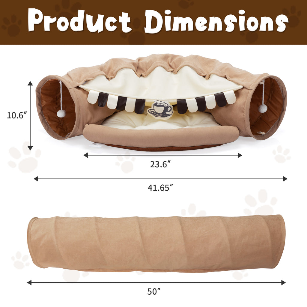 Collapsible Integrated Cat Bed, Washable Indoor Cat Play Tunnel Hideaway with Plush Ball Toy for Kittens