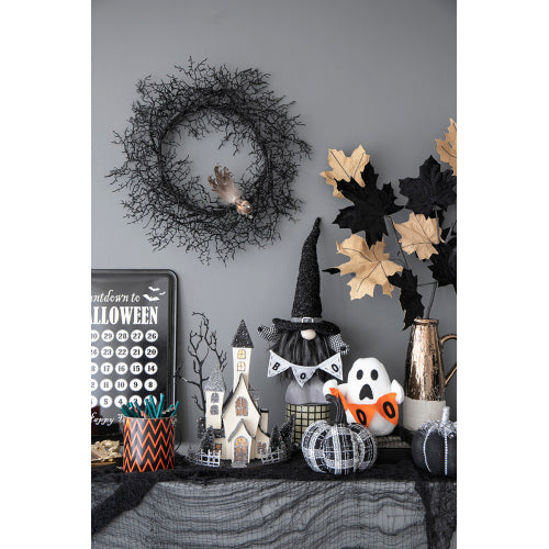 Lighted Haunted House Halloween Decor, Battery Powered Cardboard Spooky House, 10x8.3x13.5 Inch Black Beige Tabletop Ornament for Holiday Party Decoration