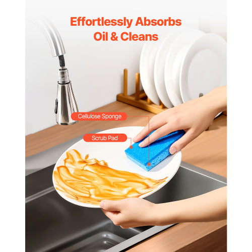 12 Pcs Natural Kitchen Sponges with Cellulose & Scrub Pad, Honeycomb Structure, Quick Water Absorption for Home Cleaning.