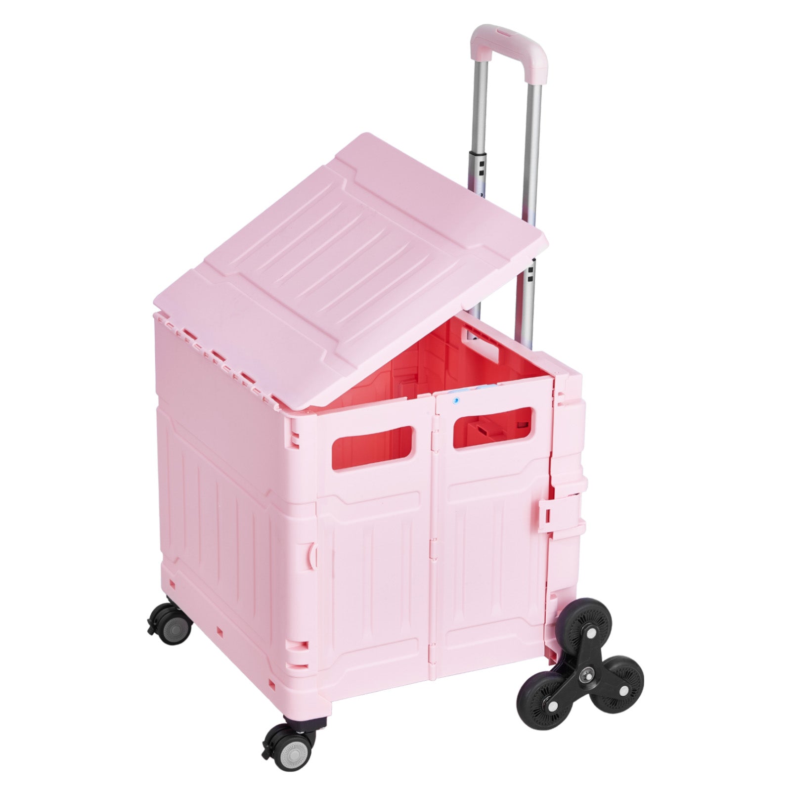 65L Foldable Stair Climbing Shopping Cart, Collapsible Rolling Crate with Wheels, Heavy Duty Grocery Cart for Shopping & Groceries