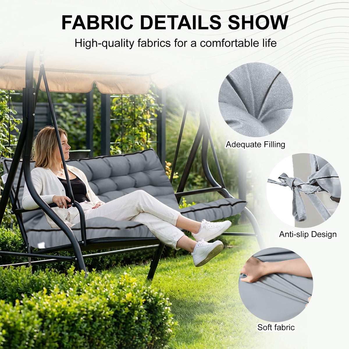 AEELLEEA 70 Inch Outdoor Porch Swing Cushion, Waterproof UV Resistant 4" Thick Bench Swing Replacement Cushion with Secure Fixing Ties