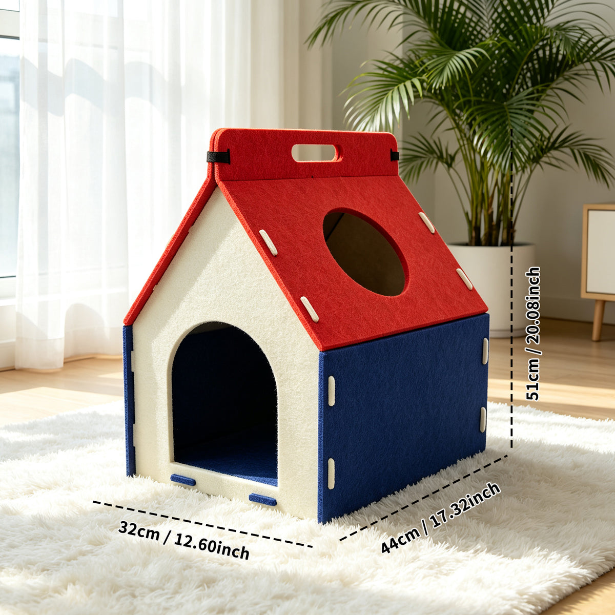 Felt Cat House for Indoor Cats, Cozy Cat Hideaway for Playing, Resting & Sleeping, Scratch-Resistant Cave Bed
