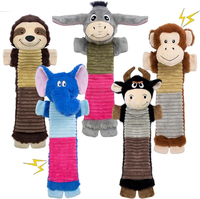 5 Pack No Stuffing Dog Squeaky Toys, Dog Chew with Crinkle and Squeaker, Cute Animal Plush to Keep Them Busy, Suitable for Large and Aggressive Chewers
