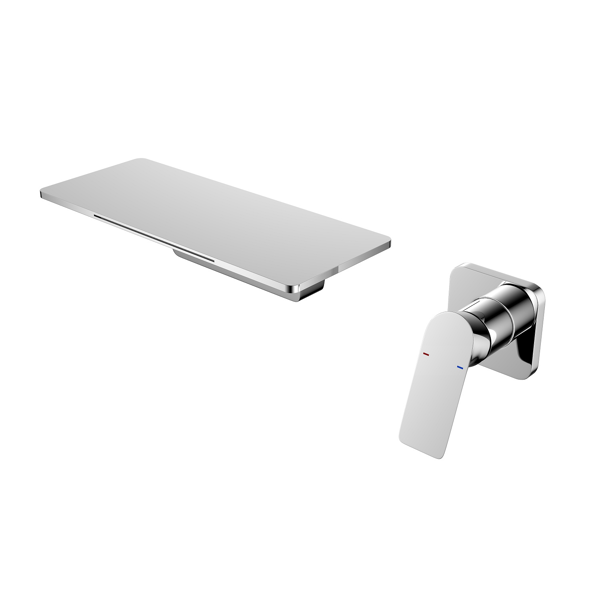AEELLEEA Wall Mount Waterfall Bathroom Faucet, Modern Single Handle 2-Piece Sink Faucet Set with Wide Spout, Chrome Finish