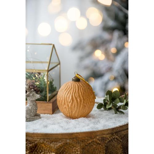 AEELLEEA 3.9" Gold Wavy Textured Glass Christmas Ball Ornaments Set of 6, Hanging Baubles for Xmas Tree Seasonal Home Decor