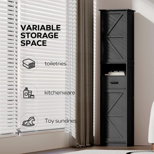 AEELLEEA Tall Narrow Storage Cabinet with Adjustable Shelves, Drawer and 2 Doors, Black