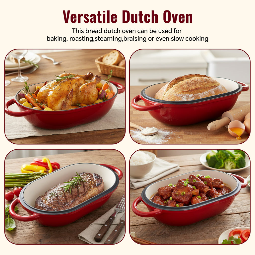 5 Quart Enamel Coated Cast Iron Bread Baker Dutch Oven with Lid, Dual Handles,  Available in 3 Colors