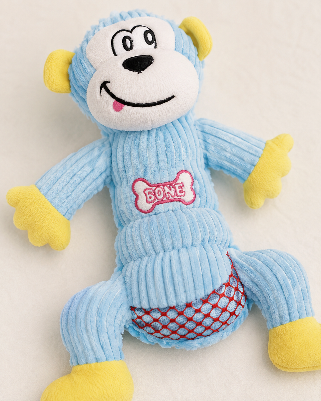 Plush Squeaky Monkey Dog Chew Toy, Corduroy Interactive Puppy Teething Toy, Durable Stuffed Pet Play Toy for Small Medium Dogs