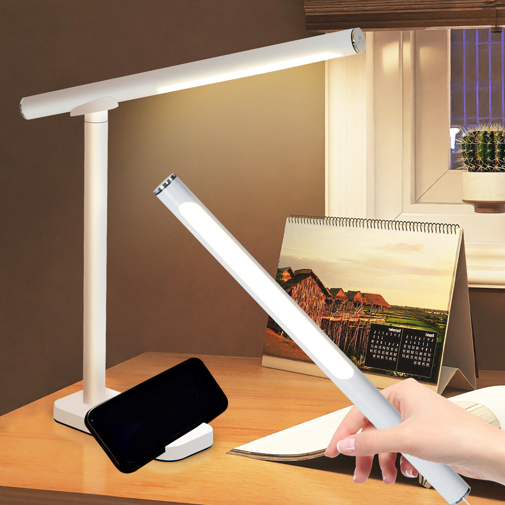 AEELLEEA Magnetic LED Desk Lamp, 360° Rotatable Detachable Light Bar, 15 Lighting Modes Dimmable USB Table Lamp for Study Reading Work