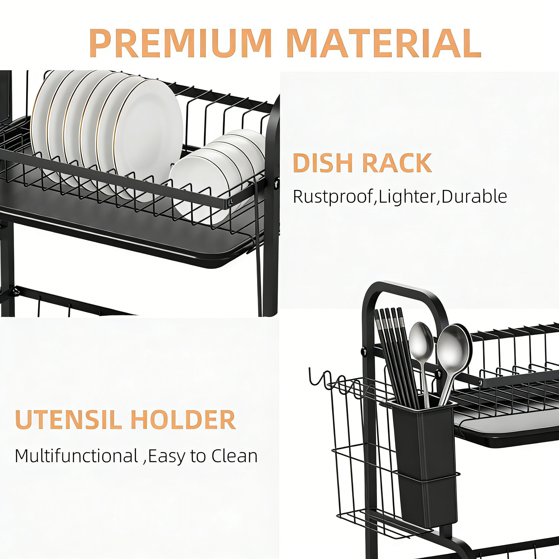 2 Tier Dish Drying Racks with Drainboard,Large Capacity Stainless Steel Dish Racks for Kitchen Counter,Kitchen Sink Organizer for Dishes,Utensils& Fork Knives,Cutting Boards Storage
