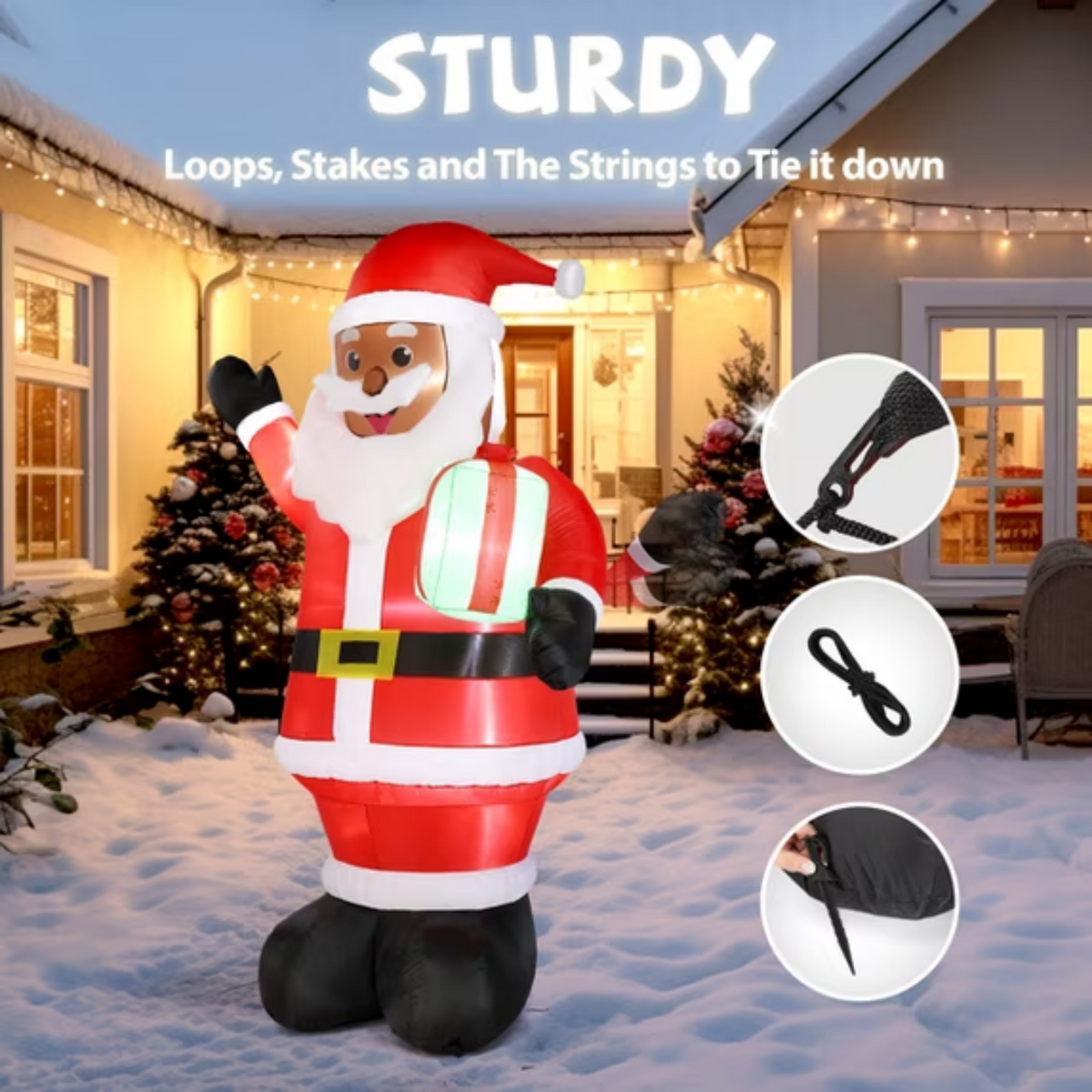 AEELLEEA-7 Ft Lighted Black Santa Christmas Inflatable with Gift, Red & Black, Built-in LED Lights, Self-inflating Outdoor Yard Decoration for Holiday Garden Lawn Display