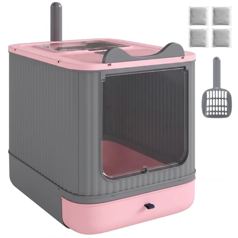 Fully Enclosed Cat Litter Box with Drawer, Hooded Kitty Litter Box with Deodorizing Bag & Scoop, Easy Clean for Small Medium Cats