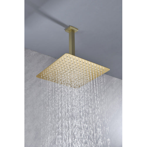 AEELLEEA 10 Inch Square Rain Shower Head with 7.9 Inch Ceiling Mount Arm, Brushed Gold Overhead Rainfall Shower for Bathroom
