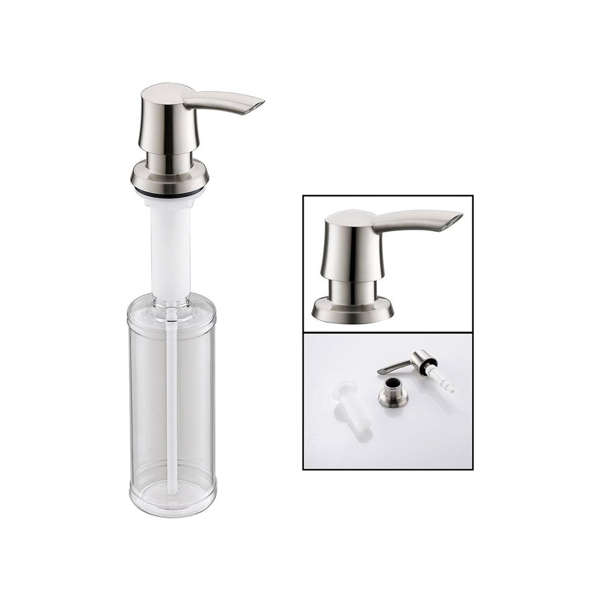 Dish Soap Dispenser, Kitchen Detergent Dispenser with Stainless Steel Pump Head, Clear Refillable Soap Dispenser Bottle