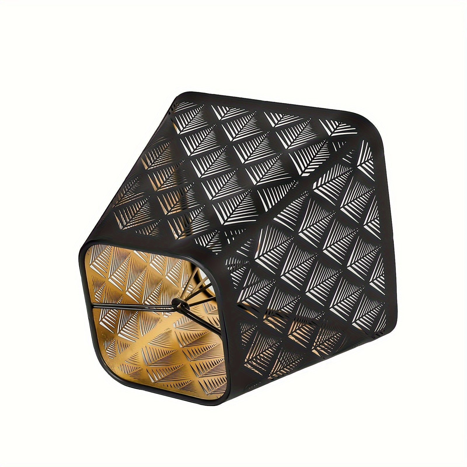 "Set of 2 Square Metal Lamp Shades with Etched Arrow Design, Black & Gold Finish, 3.55 x 5.6 Inches for Table or Floor Lamps"