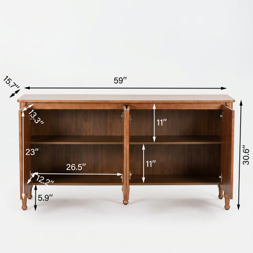 AEELLEEA 59" Farmhouse Sideboard Buffet Cabinet with 4 Doors, Rustic Wood Storage Cabinet with Shelves for Dining Room, Brown