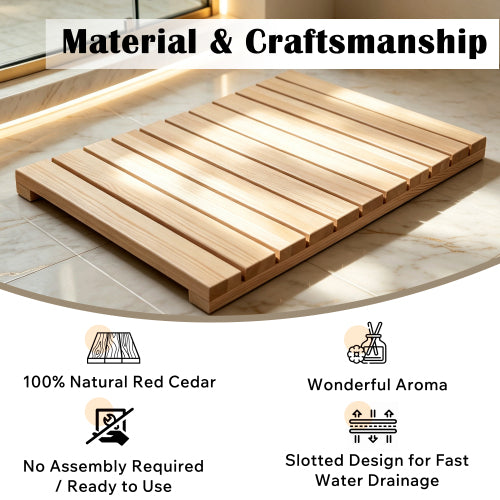 AEELLEEA Natural Red Cedar Shower Mat, 24 x 16 in Wooden Bath Mat with Non-Slip Feet, 300 lb Capacity