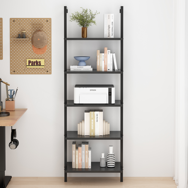 AEELLEEA 5-Tier Ladder Bookshelf, Wall Mounted Industrial Open Storage Bookcase with Metal Frame for Living Room Office