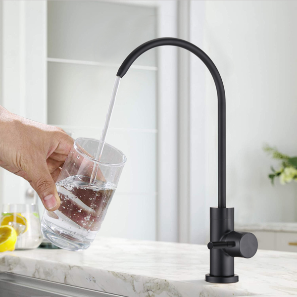 AEELLEEA Drinking Water Faucet, Matte Black Gooseneck RO Water Filter Faucet, 360° Swivel Spout, Single Handle, Stainless Steel