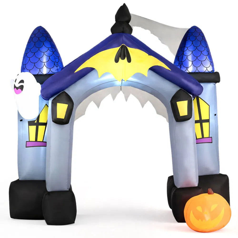 9 ft Halloween Inflatable Castle Archway with LED Lights, Large Blow Up Entrance Arch Outdoor Yard Decoration for Halloween Party, Lawn & Garden