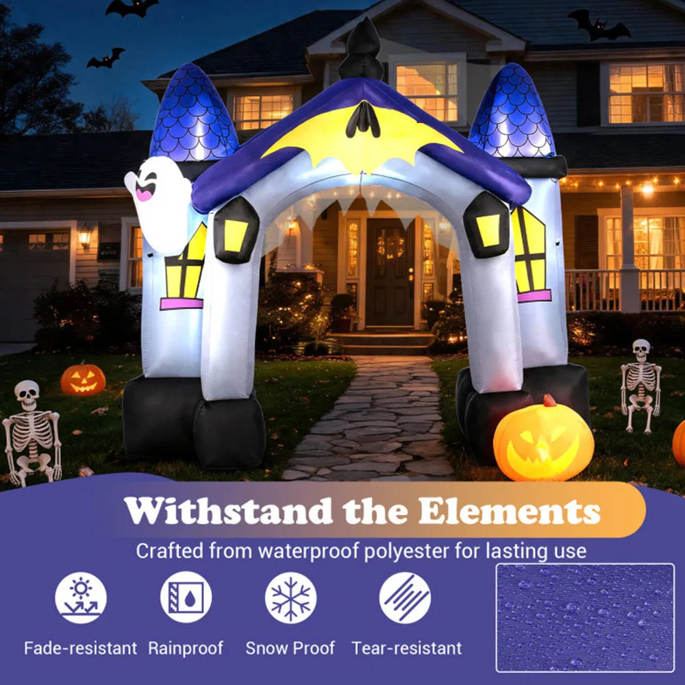 9 ft Halloween Inflatable Castle Archway with LED Lights, Large Blow Up Entrance Arch Outdoor Yard Decoration for Halloween Party, Lawn & Garden