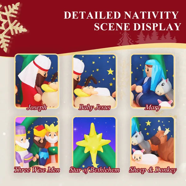 Aeelleea 9Ft Inflatable Nativity Scene Christmas Decor, Blow Up Ornament with Built-in LED Lights for Yard Lawn Garden Holiday Display