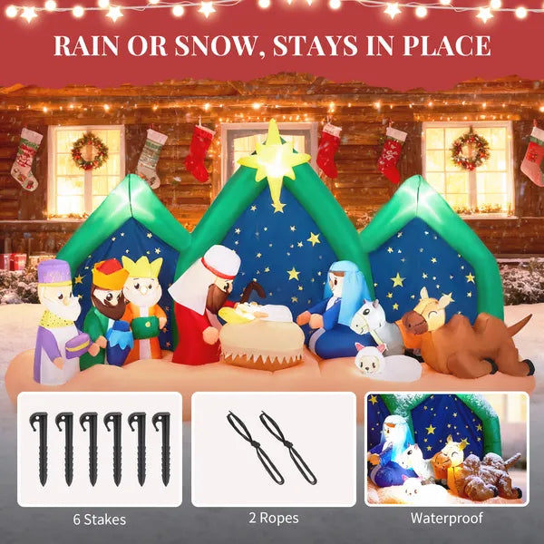 Aeelleea 9Ft Inflatable Nativity Scene Christmas Decor, Blow Up Ornament with Built-in LED Lights for Yard Lawn Garden Holiday Display