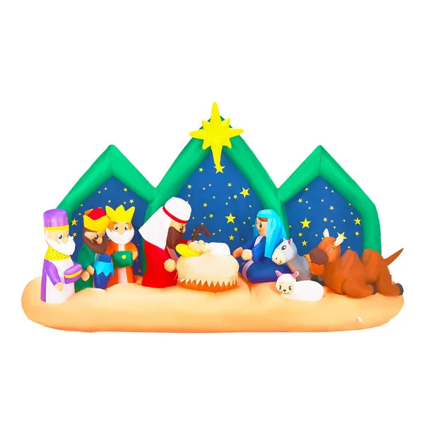 Aeelleea 9Ft Inflatable Nativity Scene Christmas Decor, Blow Up Ornament with Built-in LED Lights for Yard Lawn Garden Holiday Display