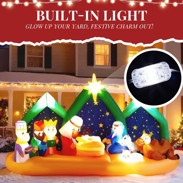 Aeelleea 9Ft Inflatable Nativity Scene Christmas Decor, Blow Up Ornament with Built-in LED Lights for Yard Lawn Garden Holiday Display