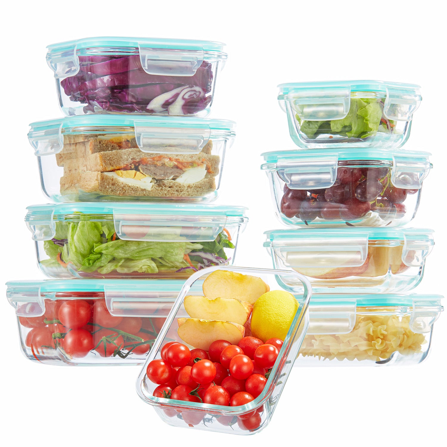 8 Pack BPA Free Glass Meal Prep Containers with Airtight Lids, Microwave Oven Freezer Dishwasher Safe Glass Food Storage Lunch Containers for Office Use