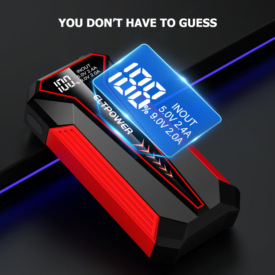 2000A Portable Car Jump Starter, 12V Battery Booster with LED Flashlight, USB Charger, Storage Case