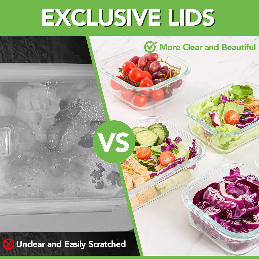 8 Pack BPA Free Glass Meal Prep Containers with Airtight Lids, Microwave Oven Freezer Dishwasher Safe Glass Food Storage Lunch Containers for Office Use