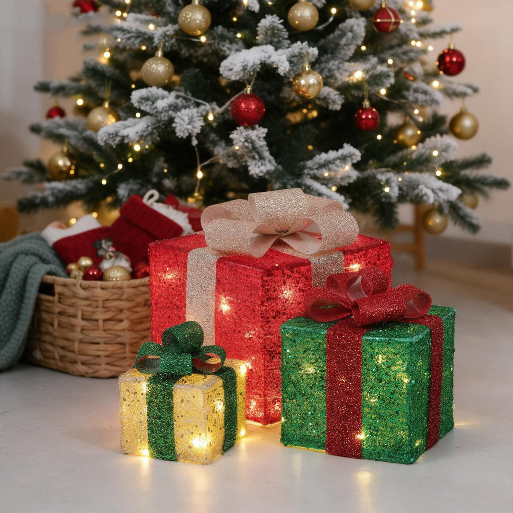 Set of 3 Christmas Lighted Gift Boxes
