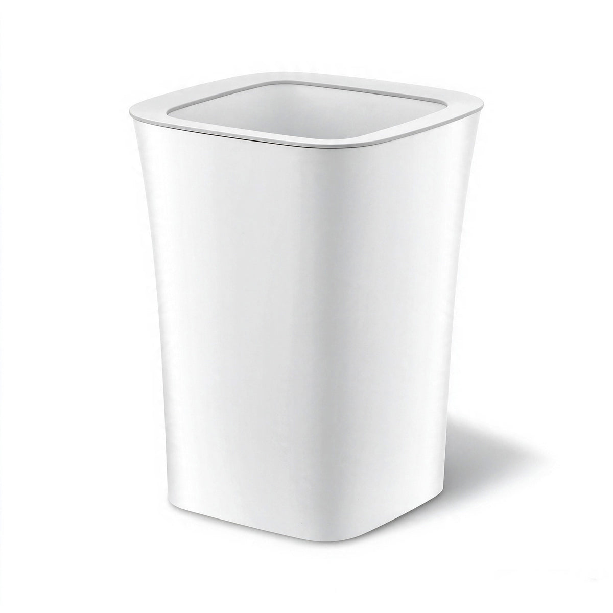 White Open-Top Rectangular Plastic Trash Can, Slim Space-Saving Waste Bin with Garbage Bag Fixing Rim, Modern Waste Container for Kitchen, Bathroom, Bedroom & Office