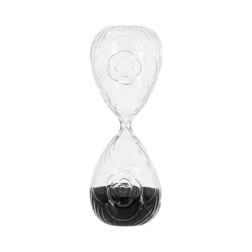 3.9" x 10" Decorative 45-Minute Hourglass with Clear Embossed Rose & Black Sand, Decorative Tabletop Ornament