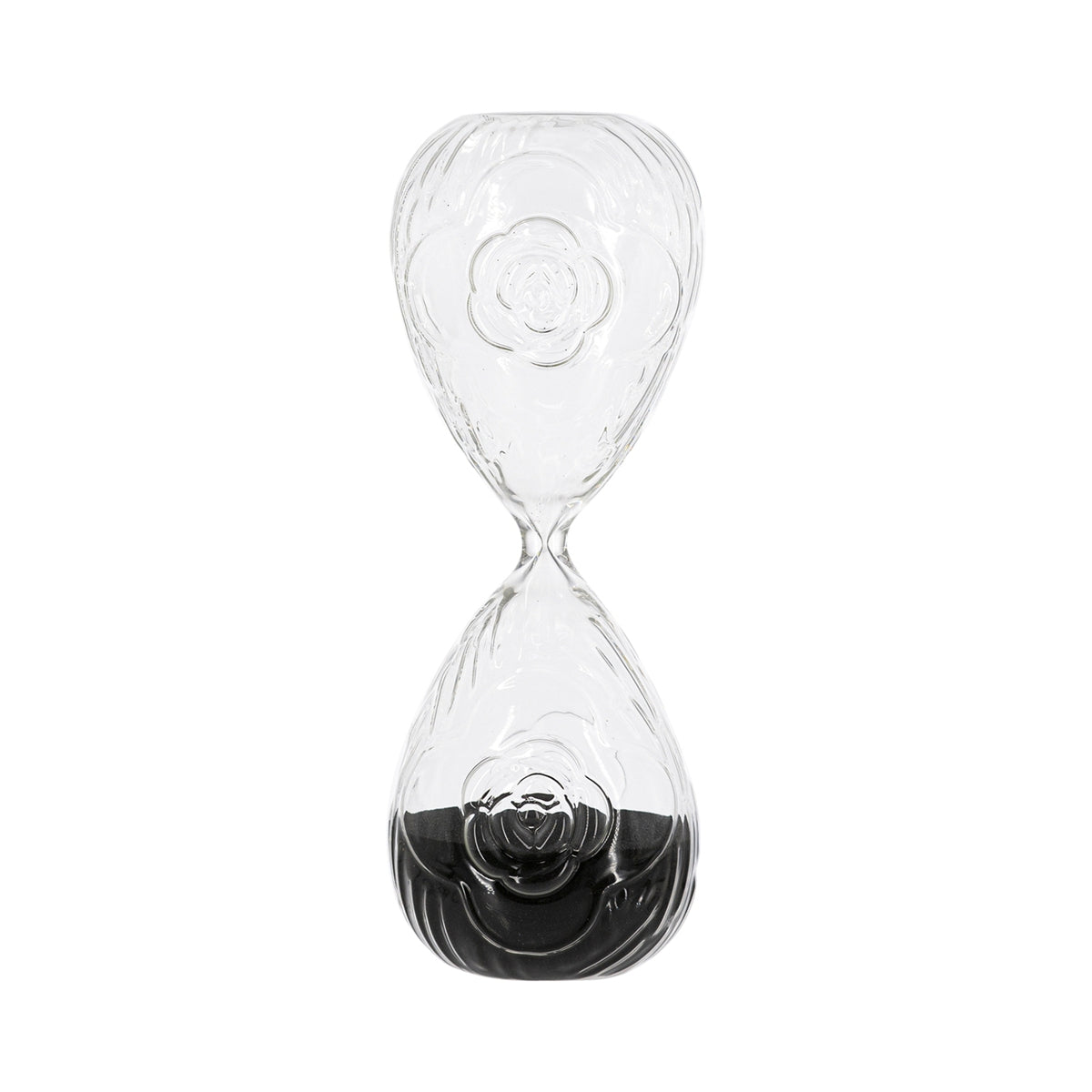 3.9" x 10" Decorative 45-Minute Hourglass with Clear Embossed Rose & Black Sand, Decorative Tabletop Ornament