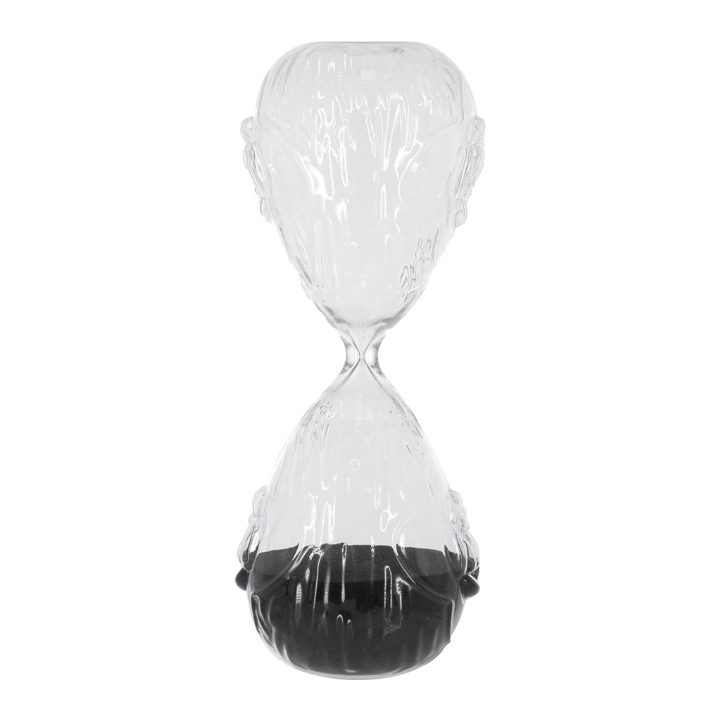 3.9" x 10" Decorative 45-Minute Hourglass with Clear Embossed Rose & Black Sand, Decorative Tabletop Ornament