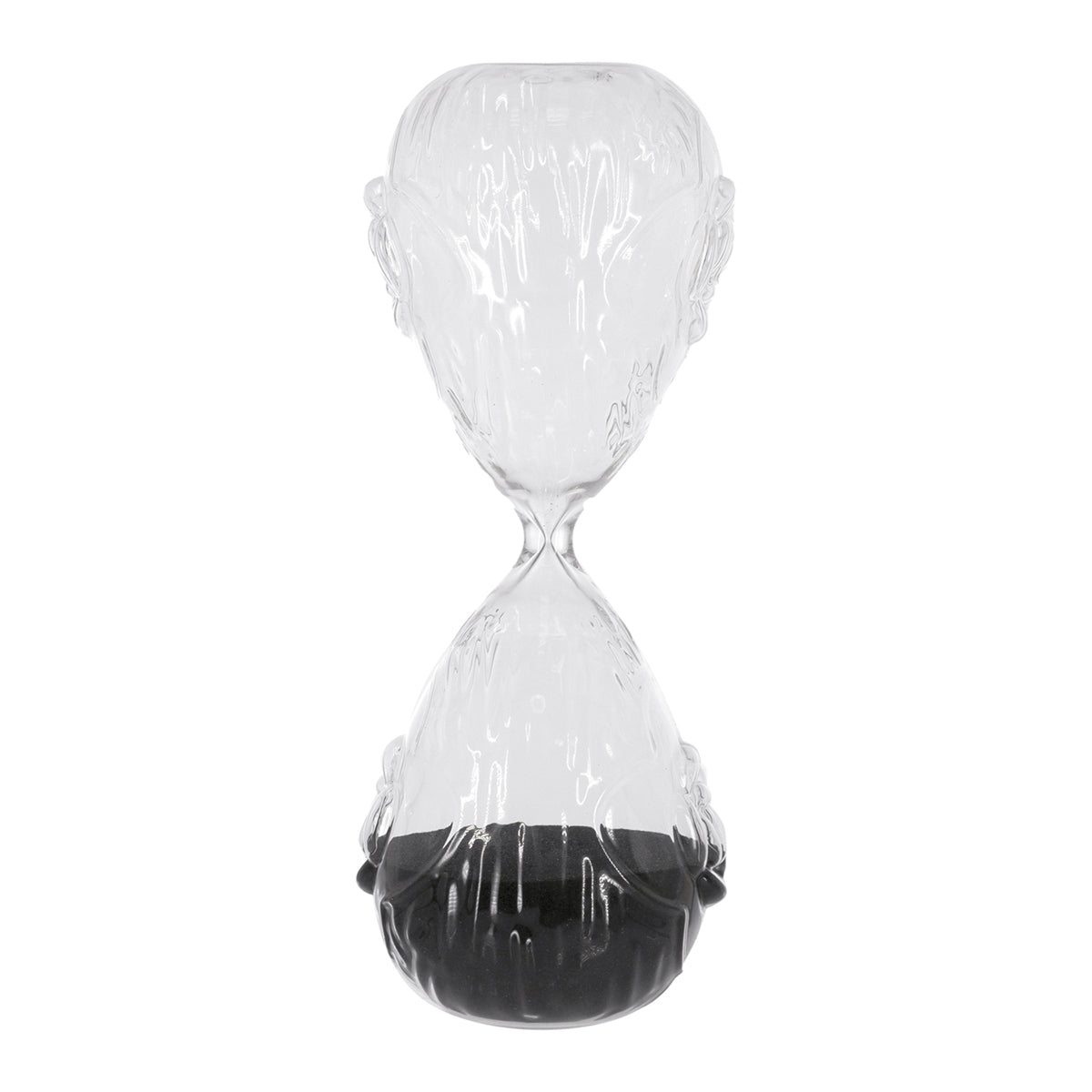 3.9" x 10" Decorative 45-Minute Hourglass with Clear Embossed Rose & Black Sand, Decorative Tabletop Ornament