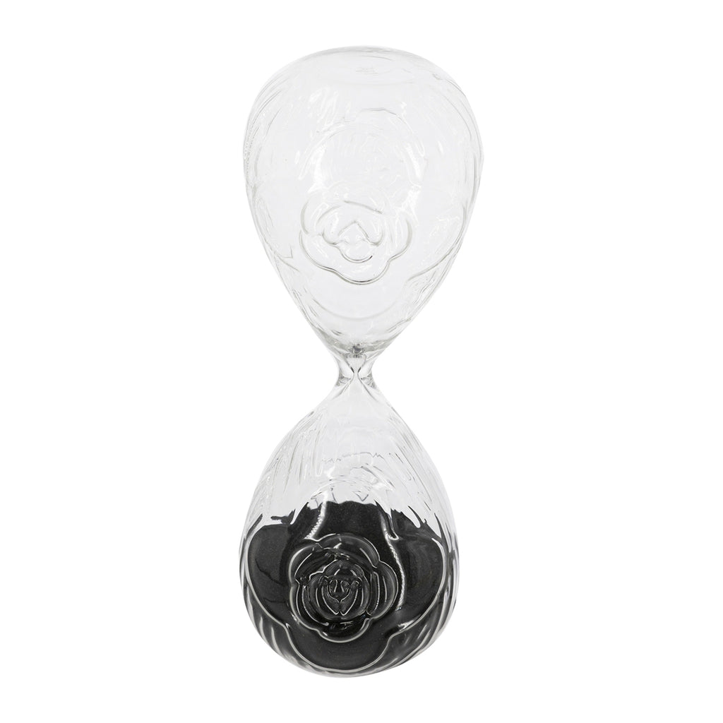 3.9" x 10" Decorative 45-Minute Hourglass with Clear Embossed Rose & Black Sand, Decorative Tabletop Ornament