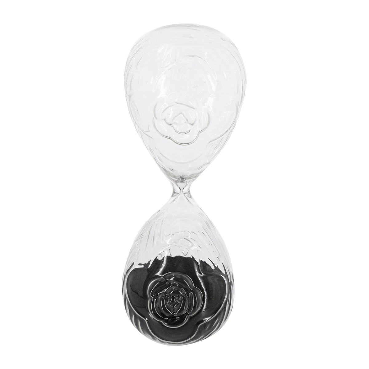3.9" x 10" Decorative 45-Minute Hourglass with Clear Embossed Rose & Black Sand, Decorative Tabletop Ornament