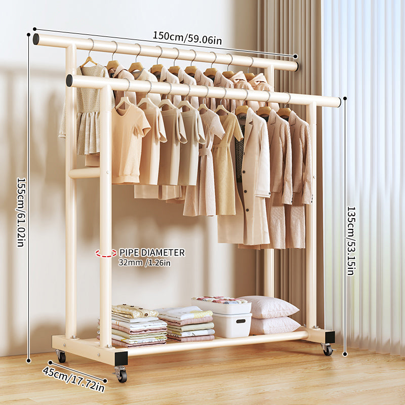 1.5m Double Round Straight Rod Clothes Rack - Black with Casters