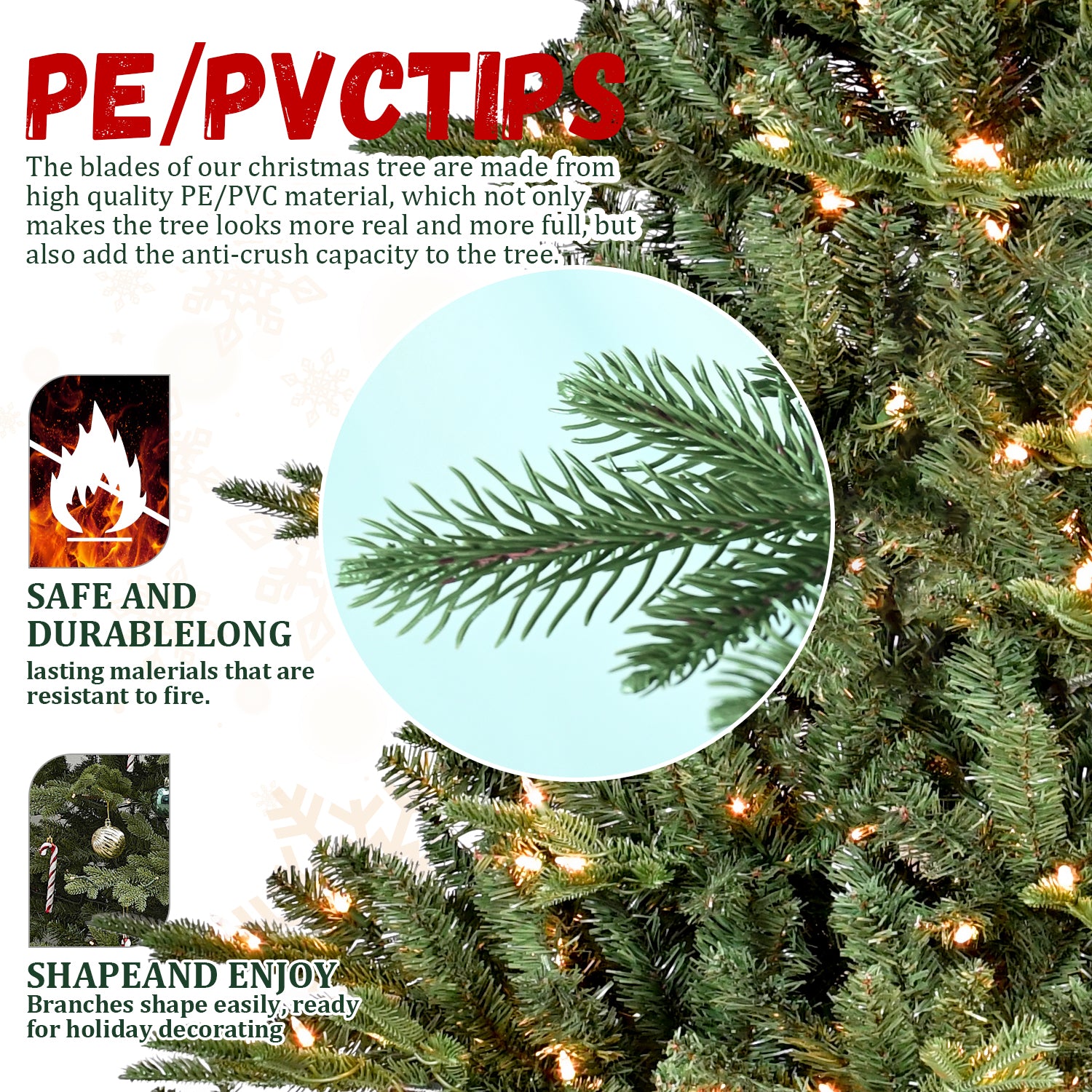 Natural-Looking Artificial Christmas Tree - Hinged Spruce Douglas Fir, PE+PVC Material, Christmas & New Year Party Decoration