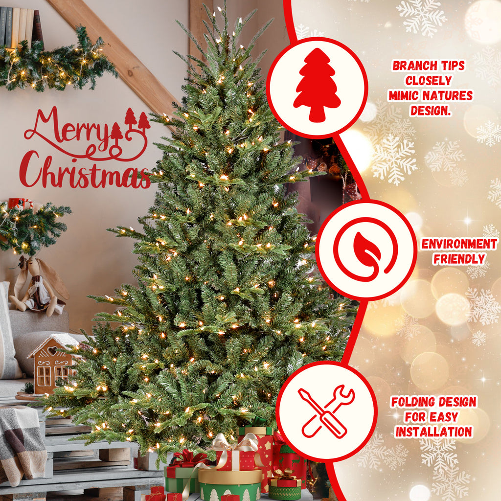 Natural-Looking Artificial Christmas Tree - Hinged Spruce Douglas Fir, PE+PVC Material, Christmas & New Year Party Decoration