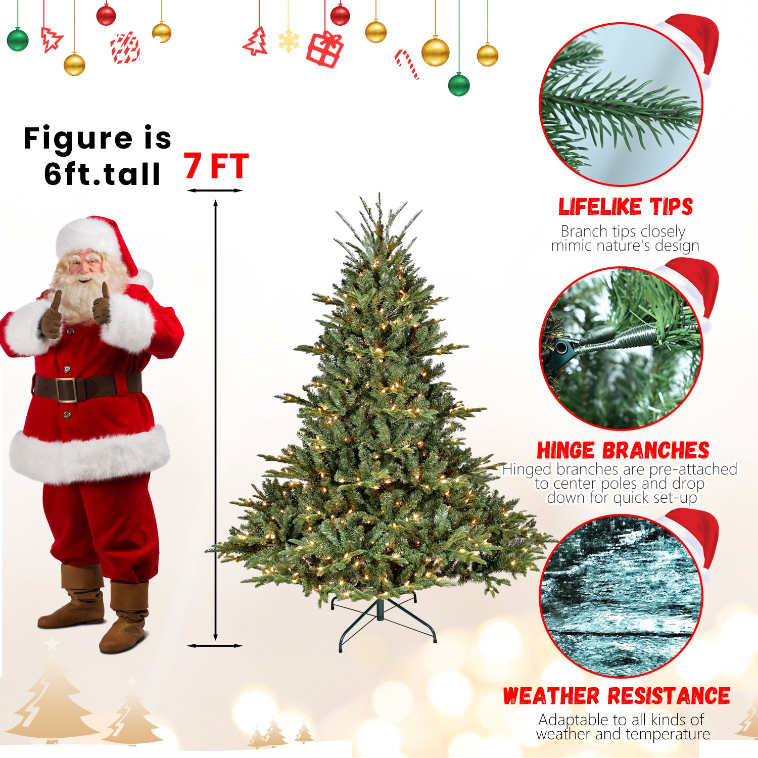 Natural-Looking Artificial Christmas Tree - Hinged Spruce Douglas Fir, PE+PVC Material, Christmas & New Year Party Decoration