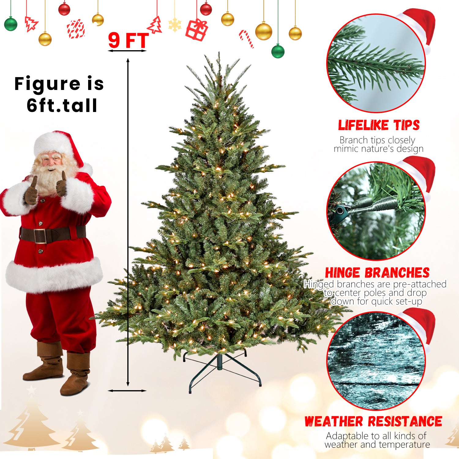 Natural-Looking Artificial Christmas Tree - Hinged Spruce Douglas Fir, PE+PVC Material, Christmas & New Year Party Decoration
